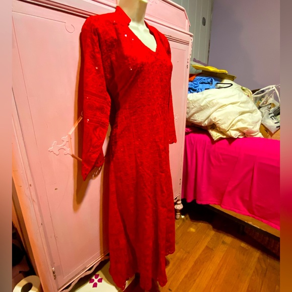 Brand new from India. Long red sequin dress US size 12 - Picture 4 of 16